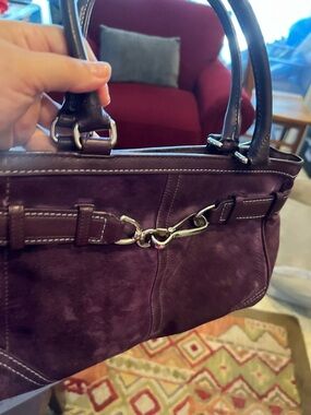 Coach Plum Suede Shoulder Bag with Silver Hardware